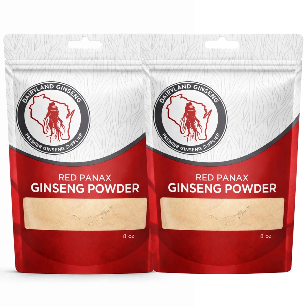 红色Panax Ginseng 粉末,配有天然Ginsenosides(16 oz)-支持健康能源,生命力,Mood和更多,韩国Panax Ginseng 根粉,配有平滑,咖啡或饮料(2包)