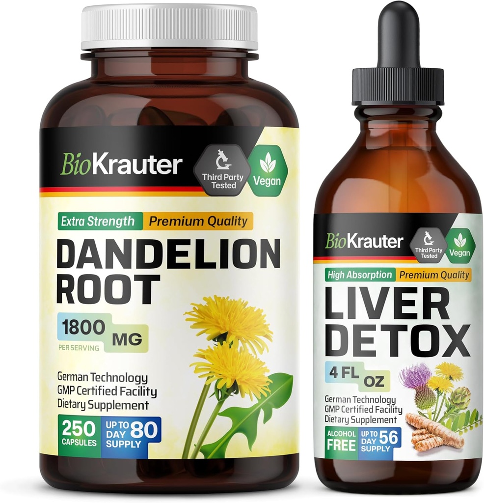BIO KRAUTER Dandelion Root 250 Capsules & Liver 支持叮当4 Fl. Oz.