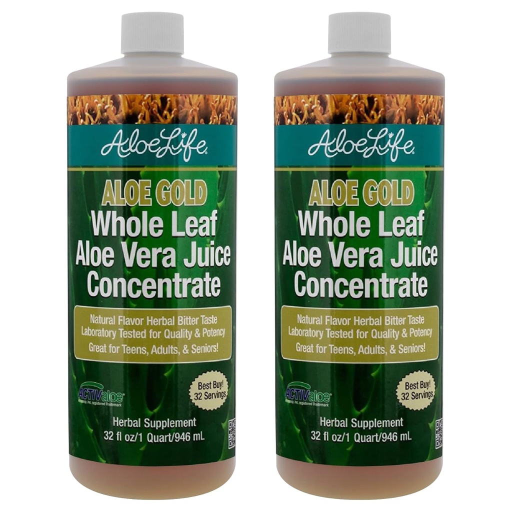 Aloe Life - 全叶 Aloe Vera 汁,有机,无胶(Aloe Gold, 32 oz) → 2-Pack