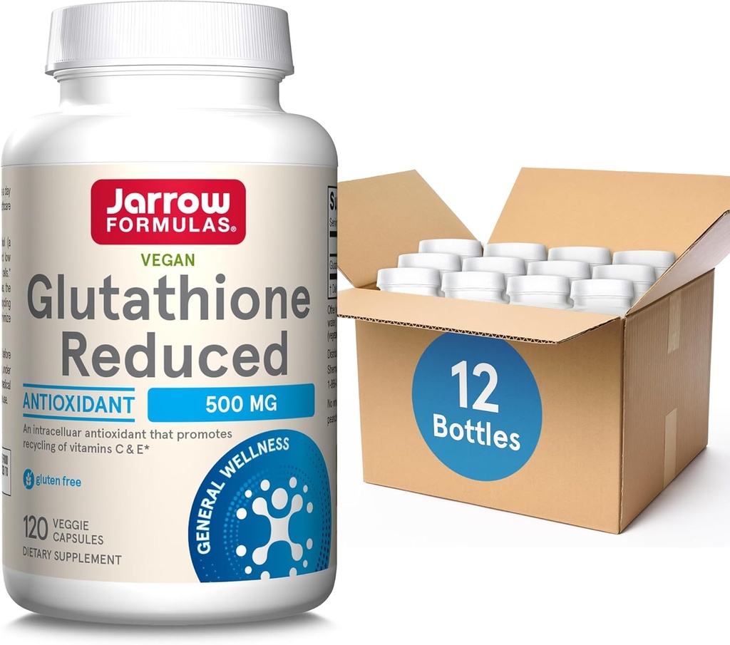 Jarrow Formats Glutathione 减少500毫克-120 维吉卡普尔-细胞内抗氧化剂-优质Glutathione 补充剂-支持维生素C和E-非GMO-Gluten Free-Vegan的再循环,12包