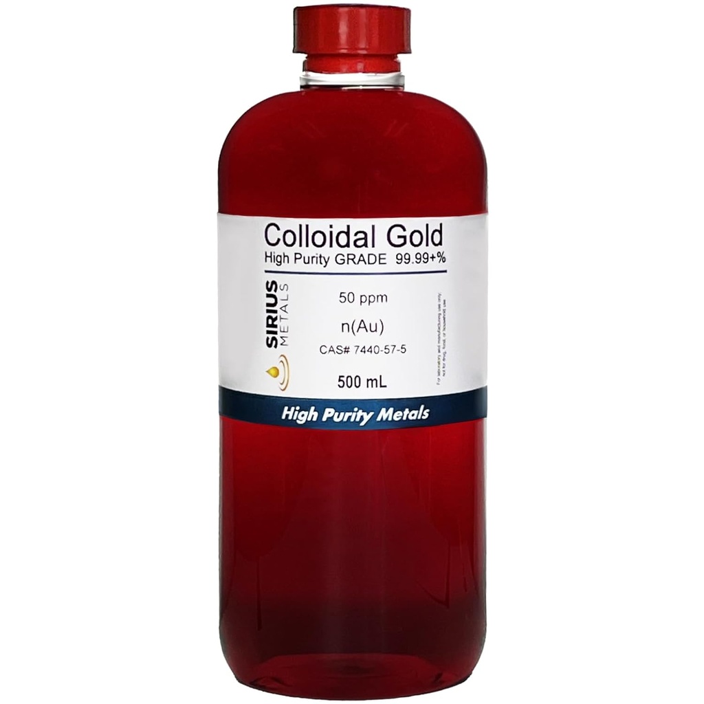 True Colloidal Gold – 50 ppm - 99.99+% 纯度 - 500 mL (16.9 Fl Oz) in Clear BPA-Free Plastic Bottle - 美国制造