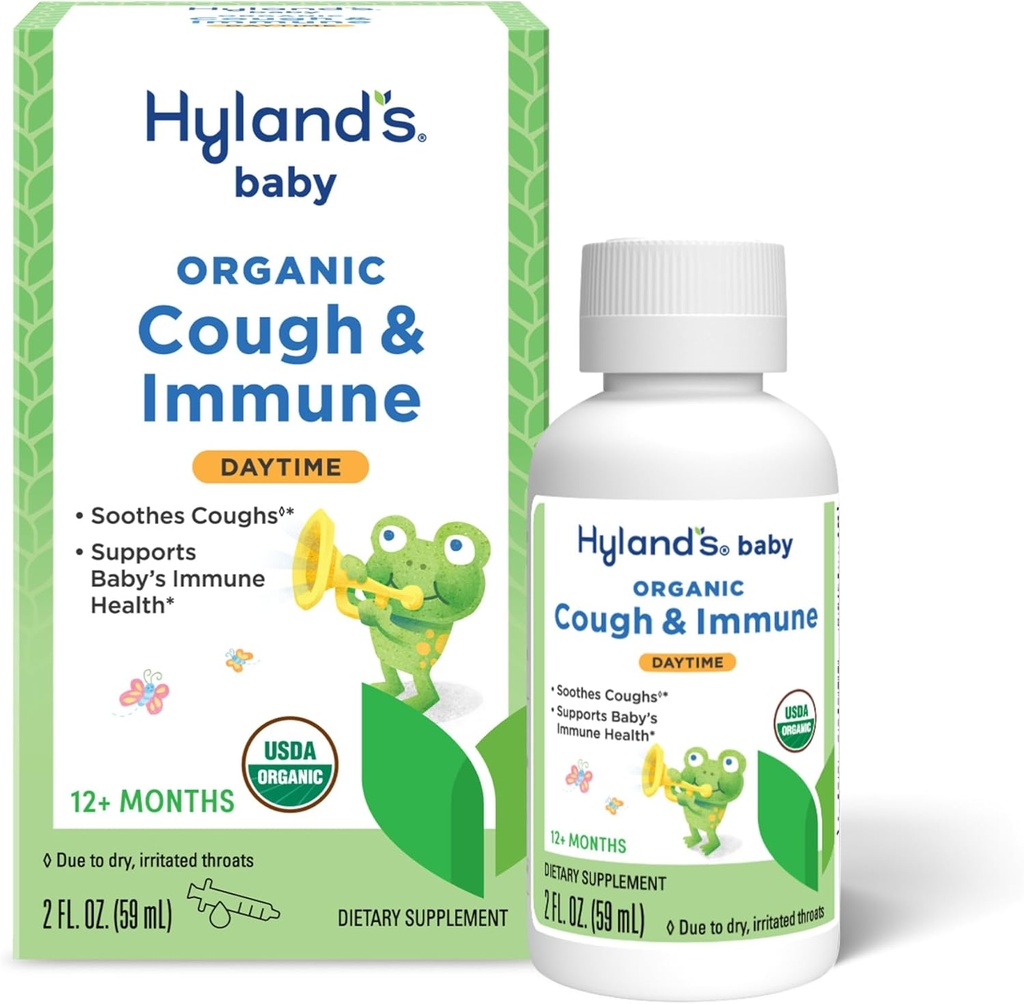 Hyland的"婴儿有机咳嗽糖浆与免疫支持"与Agave,Merderberry和Pomegranate,Soothes Cough,以及支持豁免,Daytime, 2 Fl.Oz.