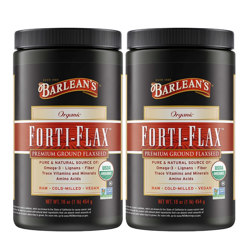 Barlean的Forti-Flax有机叶片种子, 地面全原种子, Omega-3 配有 Lignans 和 Ditary Fiber 的补编, Bulk Ground Flax种子, 16 oz, 2 Pack