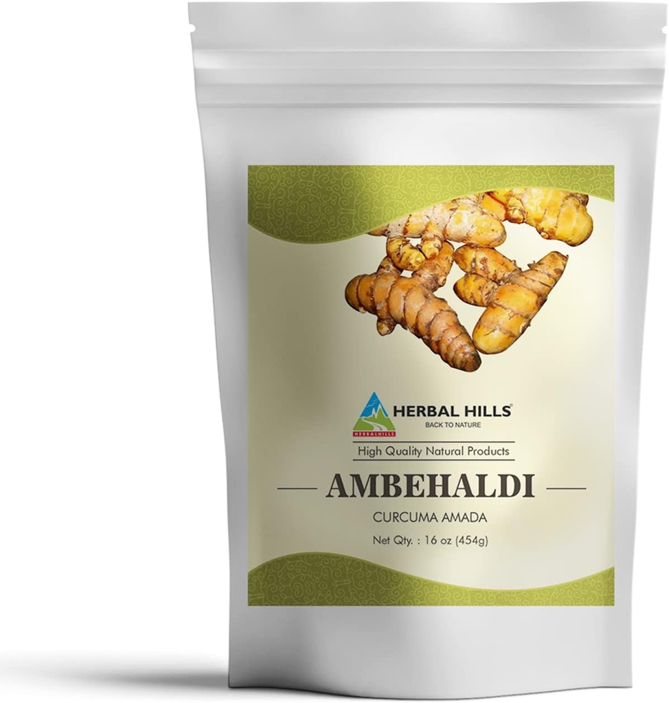 HERBAL HILLS Ambehaldi 粉末/Amba Haldi/Curcuma Amada/Curcuma Longa/Turmeric Curcumin 16 Oz(454 GMS)