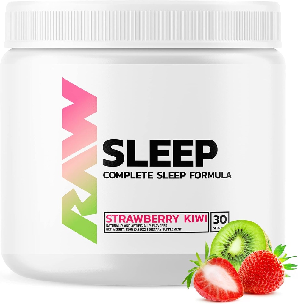 RAW 天然睡眠援助补编 - 与Melatonin、镁、锌、L-Tryptophan和Lemon Balm 提取物一起提供放松强化剂和Mood支持,以放松和镇定心灵和身体 - 30种服务,草莓 Kiwi