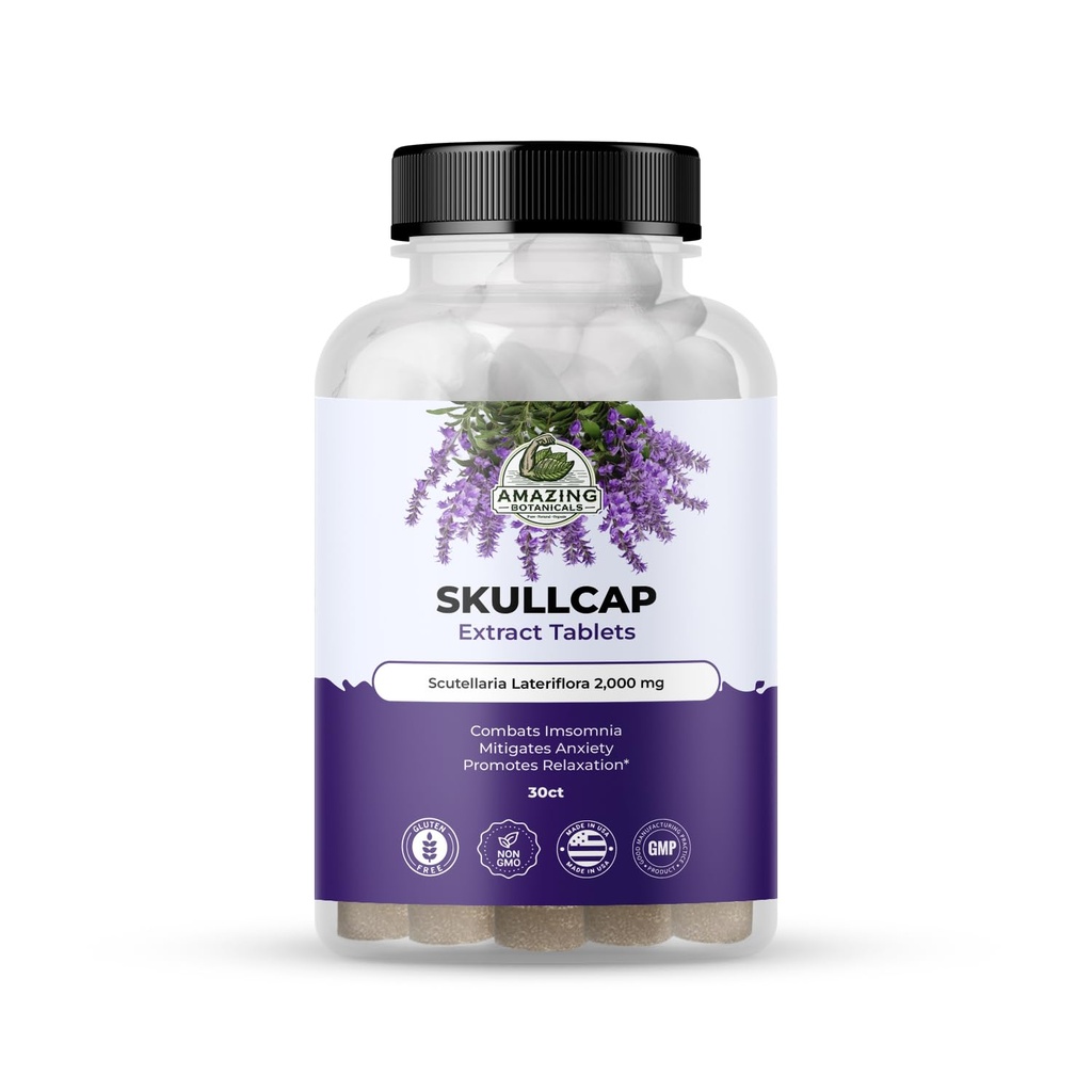 奇异植物学 Skullcap 10X 提取片 2,000 mg - 高概率草药补充剂 放松与健康 - 30 片