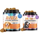 狗过敏菜 + Carmelie 24 in 1 Dog Multivitamin Chewable - 400 treats - 季节性过敏救济 + Dog Vitamins for Hip & Joint, Skin & Coat, Immune Health (Chicken Flavor)