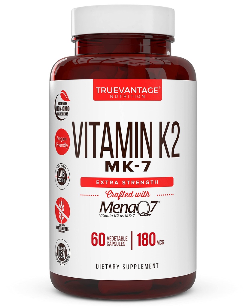维生素k2 MK-7 补充180mcg - 维生素K2 支持动脉心血管钙吸收的骨骼和心脏健康 60易吞噬 MenaQ7 K2 MK7