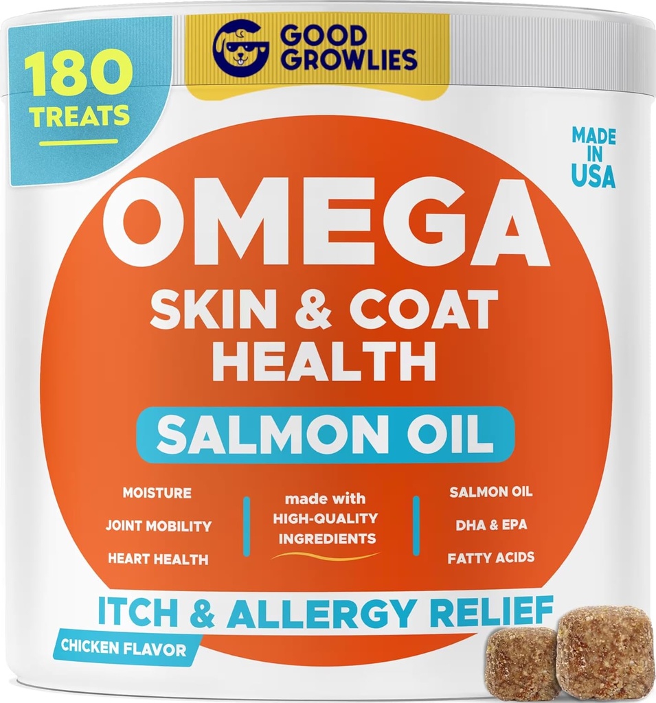 Omega 3阿拉斯加养狗鱼油处理法(180Ct) - 干燥和意大利皮+过敏 - 亮皮 - EPA&DHA 肥酸 - 天然沙门油 - 鸡肉 土耳其