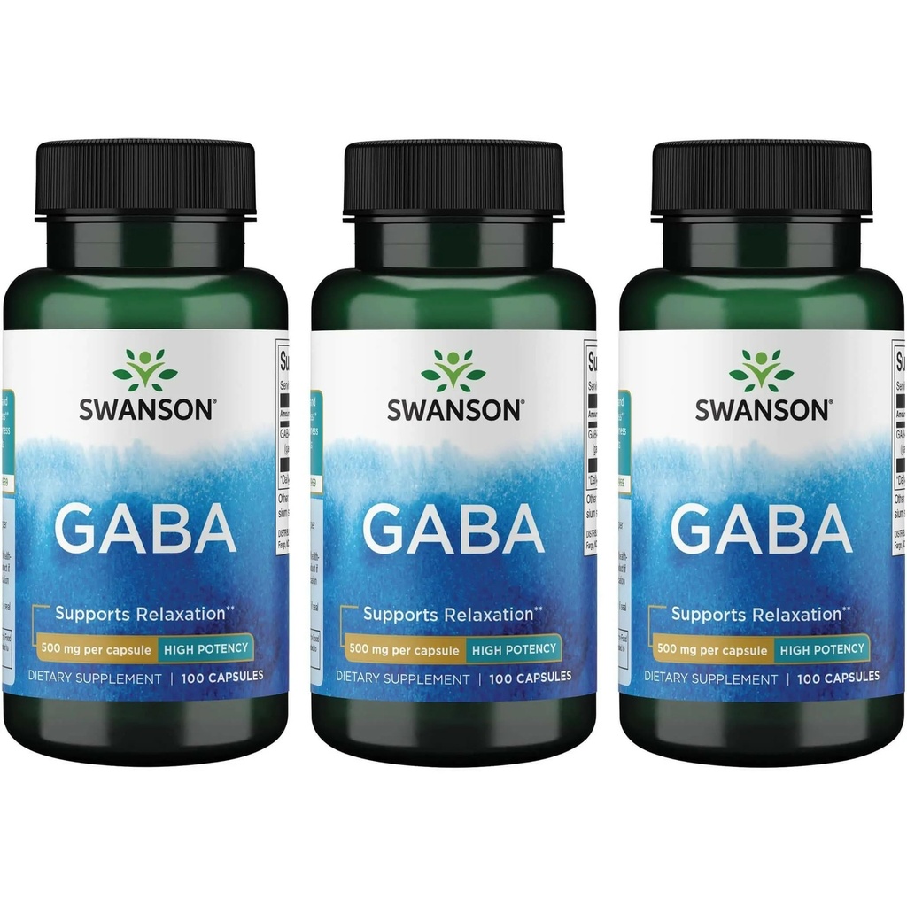 Swanson GABA - 促进平静和放松的氨基酸补充剂,以支持休眠 - 支持健康压力水平的高可能性公式 - (每袋100卡普尔,500毫克) (3包)