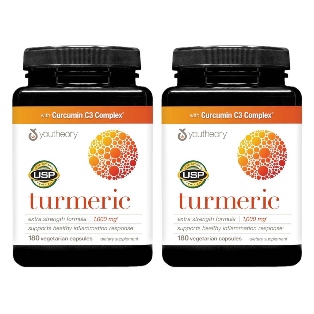 Youtheory Turmeric extrastruction - 1 000 mg - 支持肌肉和联合健康* - 包含生物增强剂, Crucuminoids & Herbal 提取剂 - USP 验证 - 180 蔬菜卡普尔,2 Pack(180天供应)