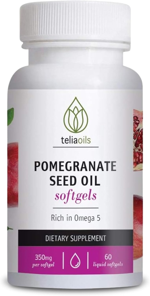 Teliaoils 石榴油补充剂 Linseed Oil – 60 Liquid Softgels – 冷椒石榴油 抗氧化剂和皮肤支持 Omega 5 & Polyphenols for Men & Women