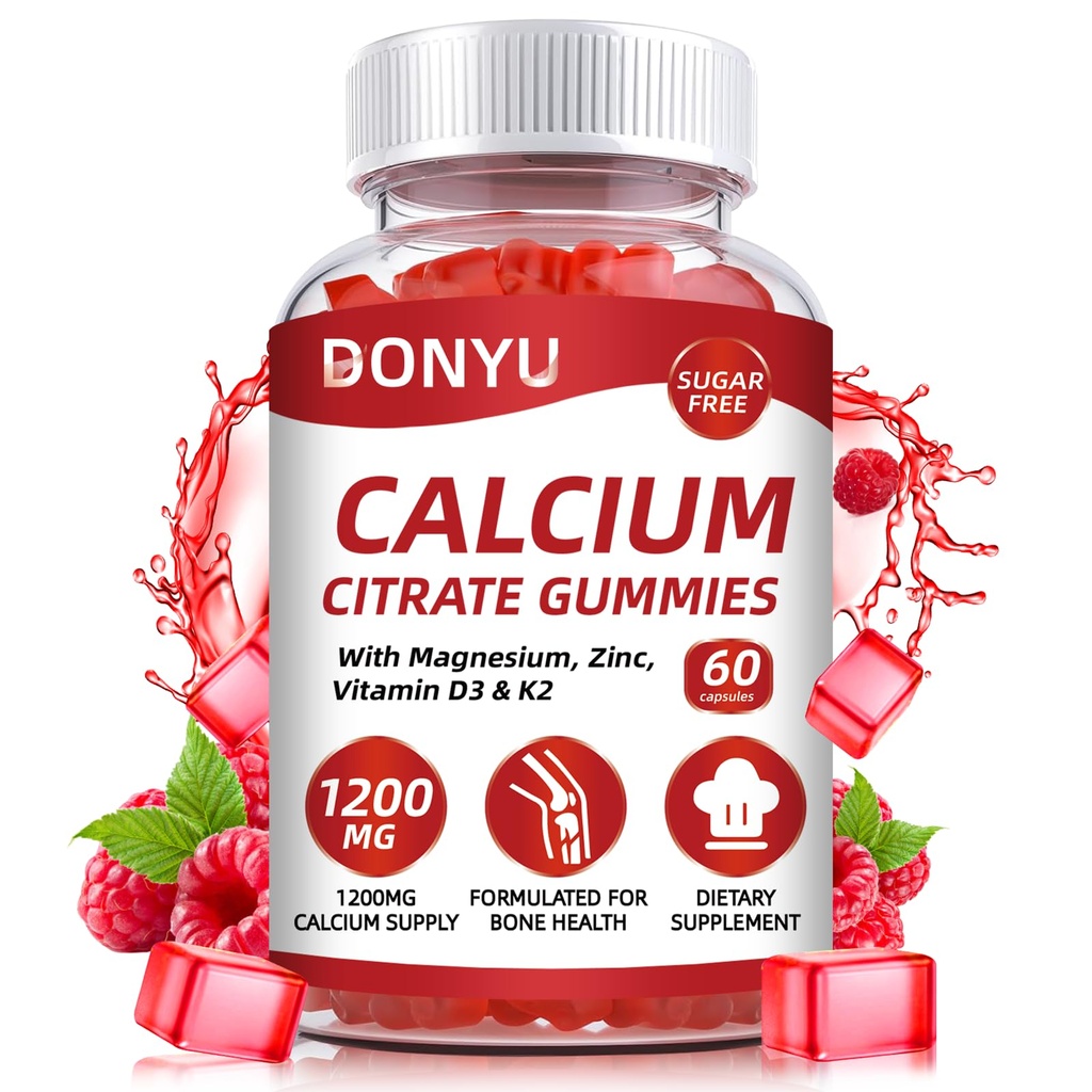 含维生素D3的1200mg古米: 含钙镁维生素D3 K2 配Bone Muscle Immune - 绝地吸收钙 女性和男性,无糖