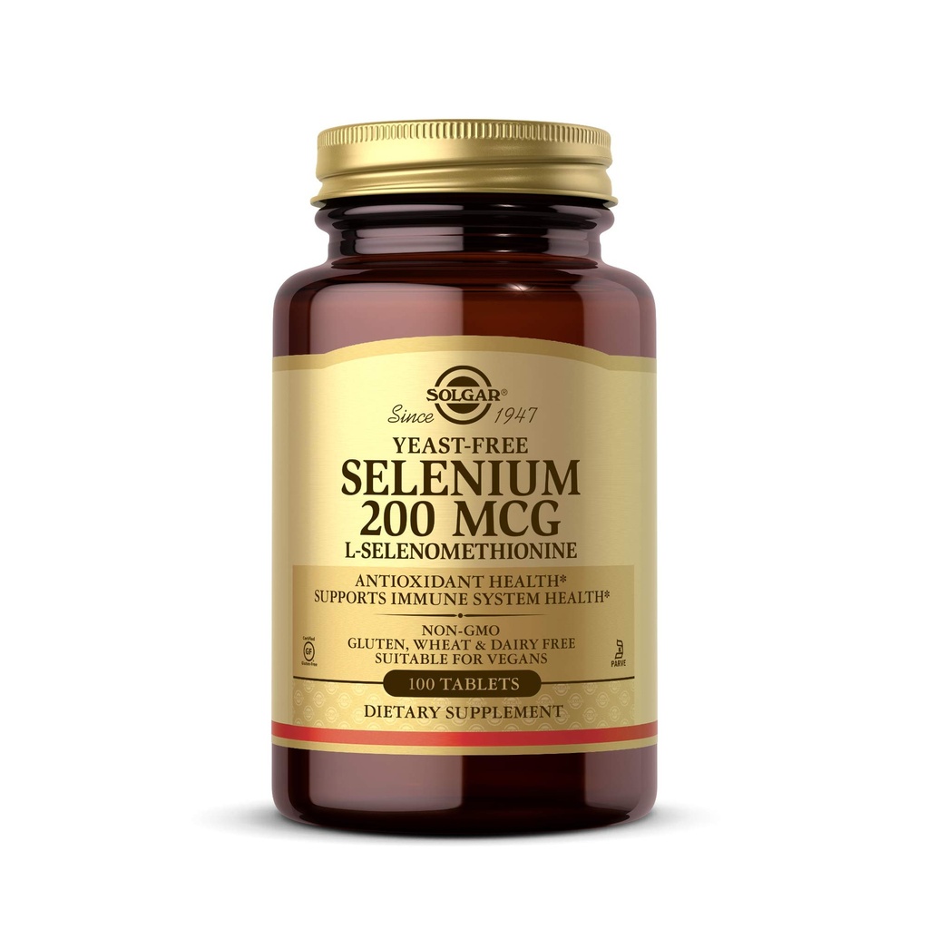 Solgar Yeast-Free Selenium 200 mcg 100 片 - 支持抗氧化剂和免疫系统健康 - 非GMO Vegan Gluten 自由乳品 免费Kosher - 100 服务品,无味,标准包装
