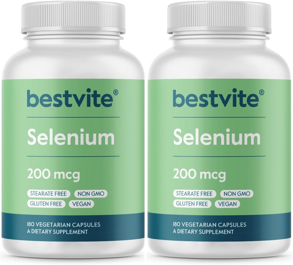 BESTVITE 硒200mcg(360个蔬菜卡普尔) (2-Pack) - 无 Stearates - 无流动代理 - Vegan - 非GMO - Gluten Free