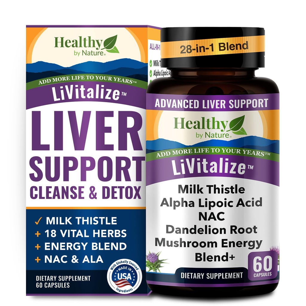Liver Cleanse Detox & Reference – 28-in-1 Liver Support - 牛奶 硝酸 Dandelion NAC Alpha Lipoic Acid Artichoke & Reishi Chaga Turkey Tail Mushroom - 活生生卫生补编,1540mg(60 Capsules)