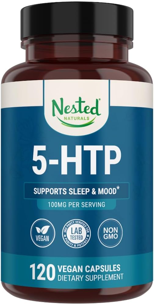 Nested Naturals 5-HTP 100 mg (5-羟基tryptophan) - 睡眠和Mood支持 - 5HTP 天然源血清素补充剂 - 120 Non-GMO, Vegan Capsules