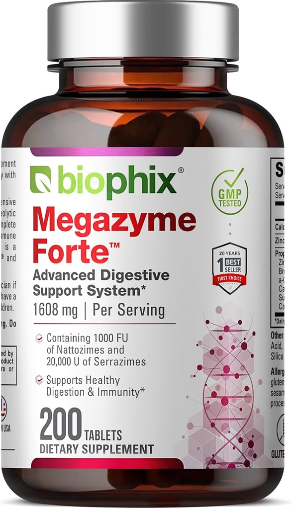 Biophix Megazyme Forte 200 片 - 天然植物蛋白质解酶 Nattozimes Serazimes 支持消化系统 Immune健康