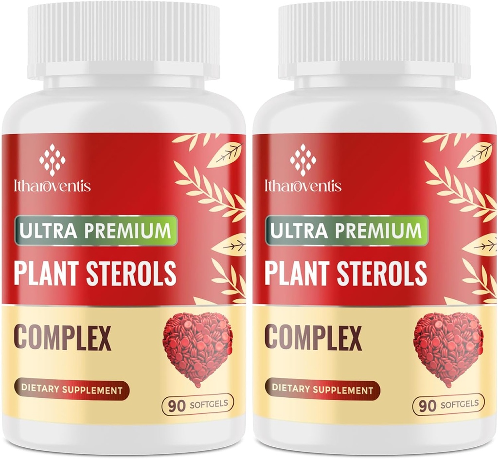 胆固醇补充剂,包括植物施特罗尔、尼亚辛、红酵母稻、Bergamot、Omega-3 & Garlic - 强化吸收公式 - 180软胶