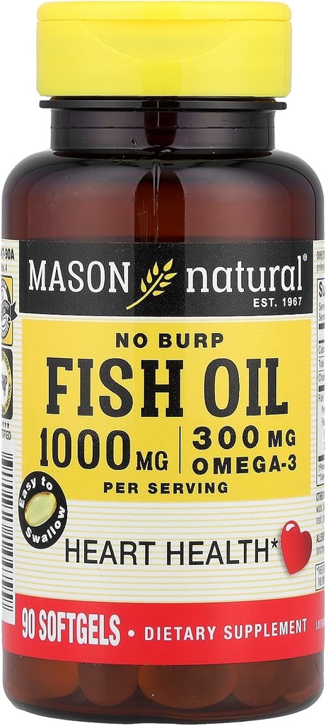 鱼油1000 Mg No Burp Softgel, 作者 Mason 维生素 - 90 Ea