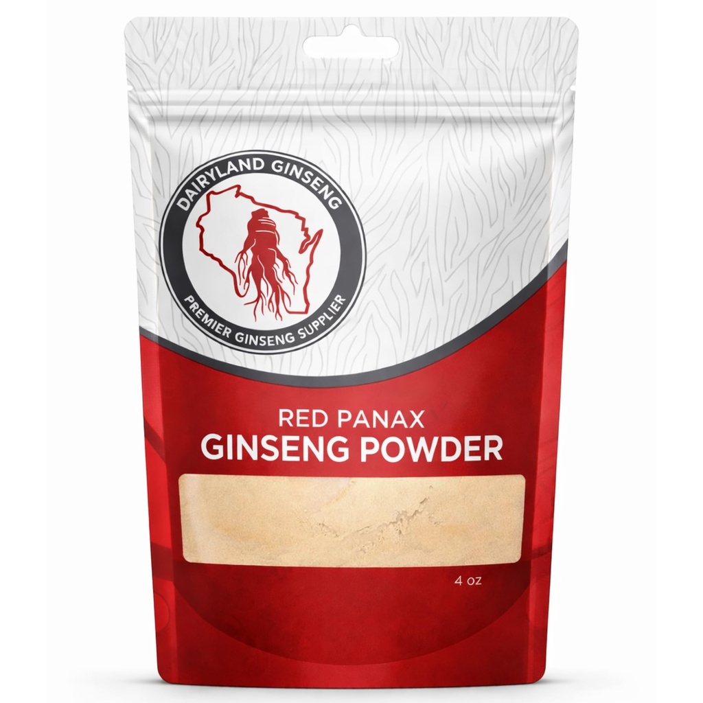 红色Panax Ginseng 粉末,配有天然Ginsenosides(4 oz)- 支持健康能源、生命力、Mood 和更多,韩国Panax Ginseng 根粉,配有平滑、咖啡或饮料(1包)