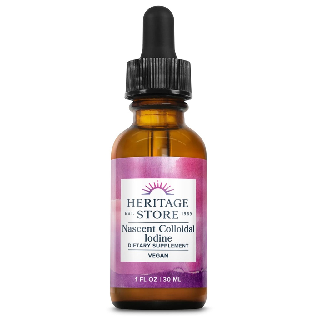 传统贮存Nascent Colloidal Iodine Drops 246mcg,用于健康甲状腺支持的液态碘补充物*,配有来自大西洋凯尔普的Nascent Iodine, Biocable, Vegan, Approx. 480名服务员,1 8名