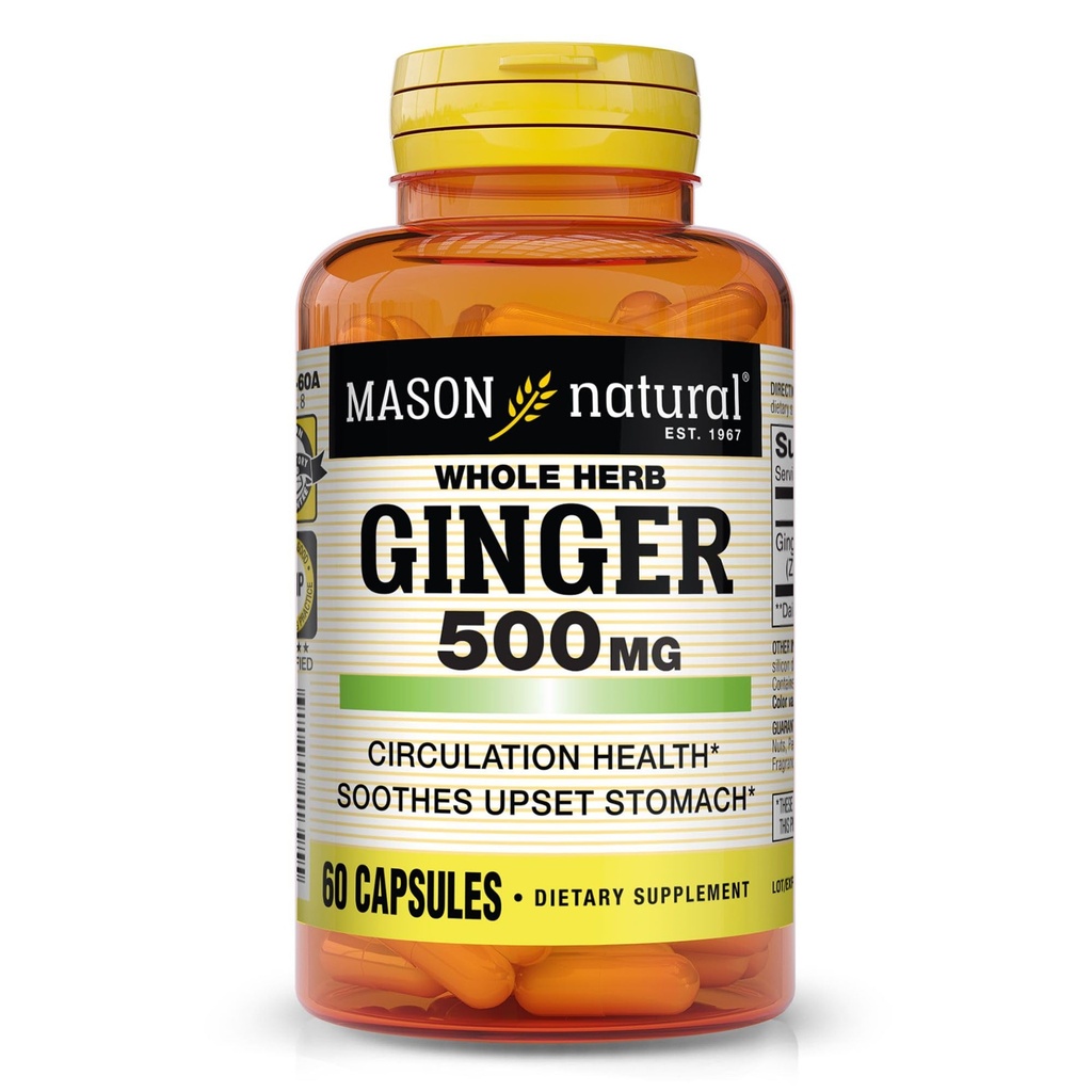 MASON 天然全草 姜500 mg,2个月供应,天然草药补充,60 capsules