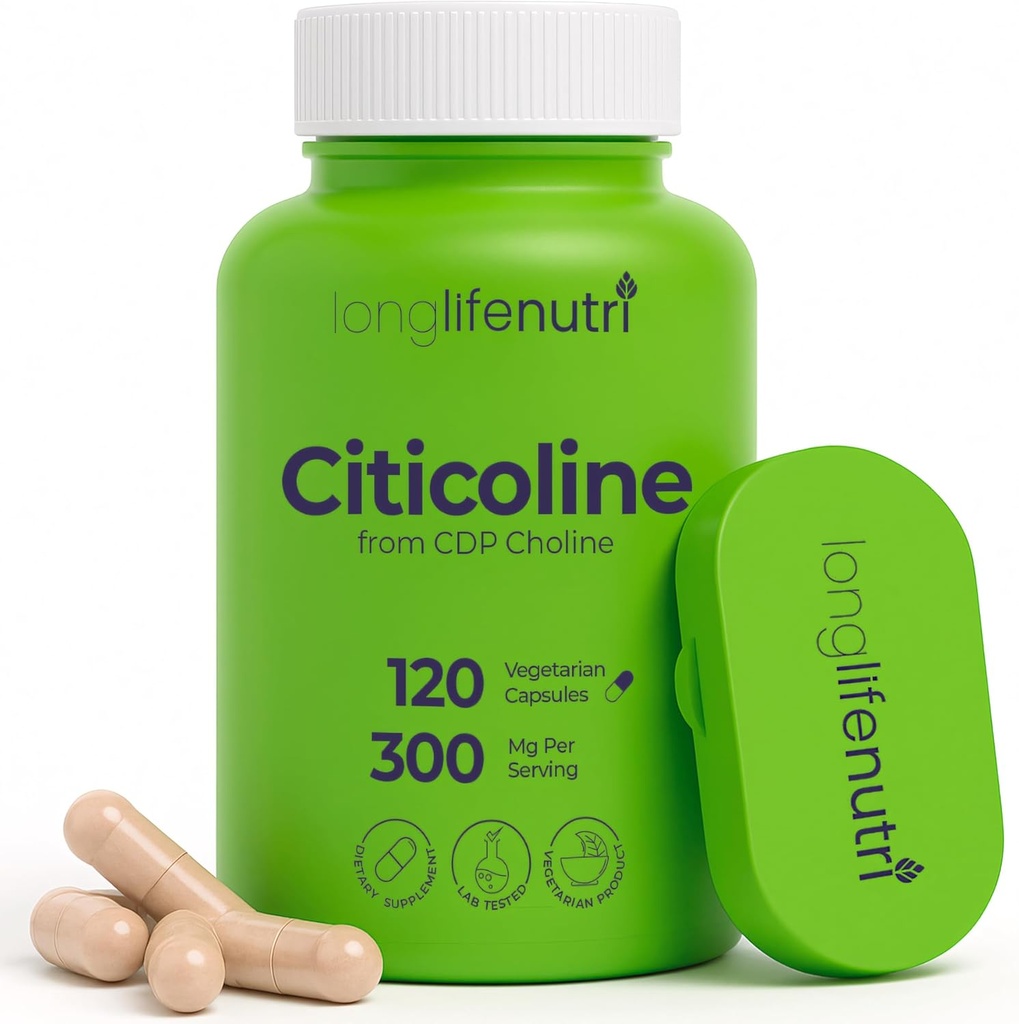 LongLifeNutri Citicoline(CDP-Choline),300毫克,120枚蔬菜卡普尔,4-月供应,GMP认证,美国制造