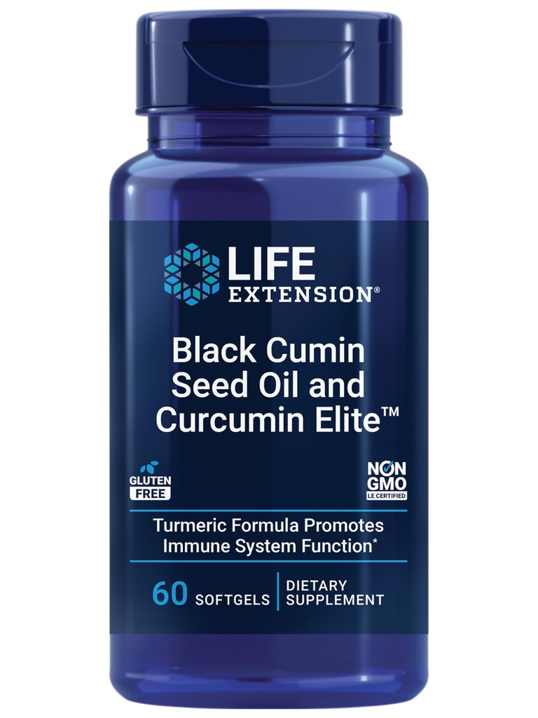生命延长 黑Cumin种子油和Curcumin Elite、黑Cumin、Turmeric提取、免疫健康支持、生物利用率高、全Body健康、Gluten Free、N-GMO、60软胶