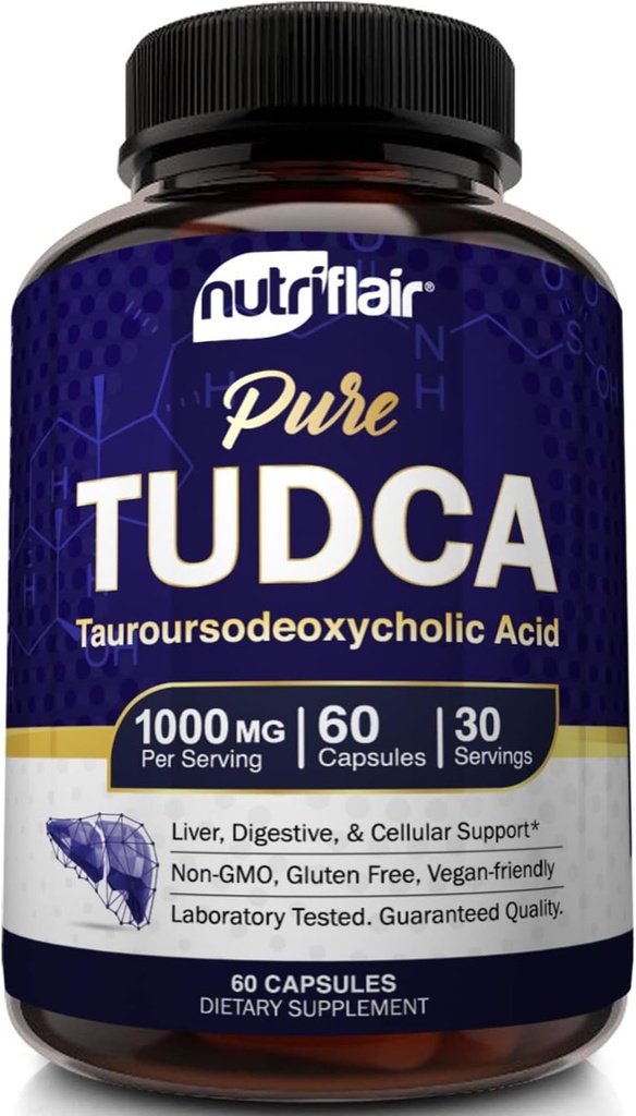 NutriFlair Pure TUDCA 1000mg - Premium Tauroursodeoxycholic Acid Bile Salts, Detox & Cleanse, Non-GMO, Gluten - Free. Liver, Kidney & Gallbladder Supports - 在美国制造,60 Capsules