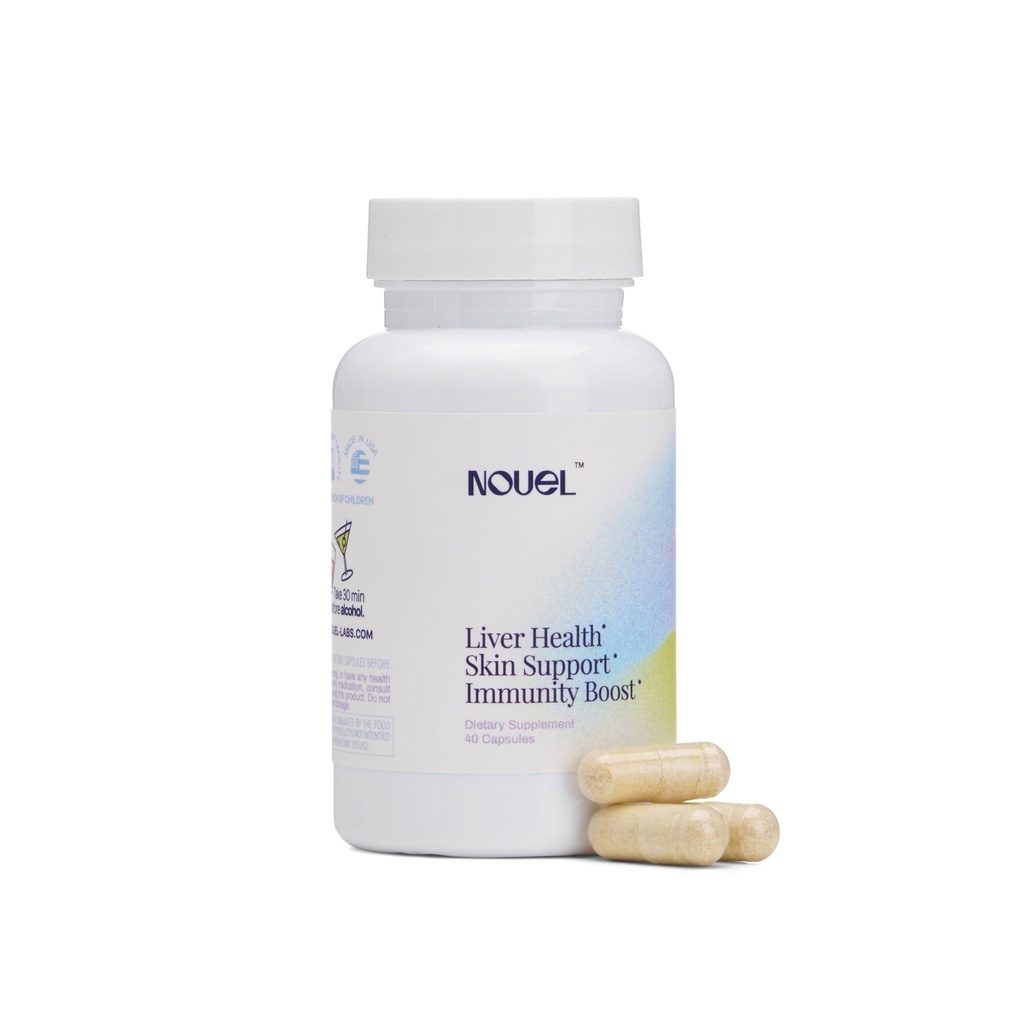 Nouel + Skin + Liver + 豁免支持 + 饮料 + 牛奶硝酸 NAC, Hyaluronic Acid, CoQ10, Biotin, Antioxidants → 40 Capsules 的回收补充