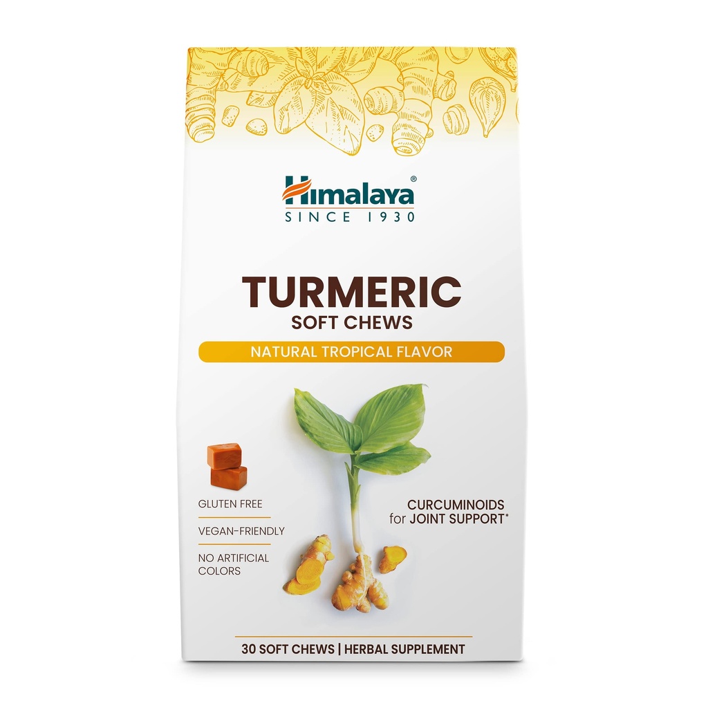 喜马拉雅涡轮菜,带有 " 健康联合支持Curcumin " 和 " 优化灵活性和流动性 " ,每服300毫克的抽取量,30枚软菜,15天供应量