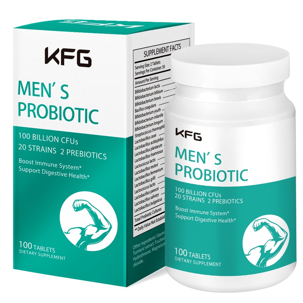 KFG Probiotic Supplement 100 million CFU, 20 Strains, 2 Prebiotics and Digestive Enzymes, 支持文摘, 免疫支持, Gut Health and Metabolism, Non-GMO, Gluten & Soy Free, 100 片
