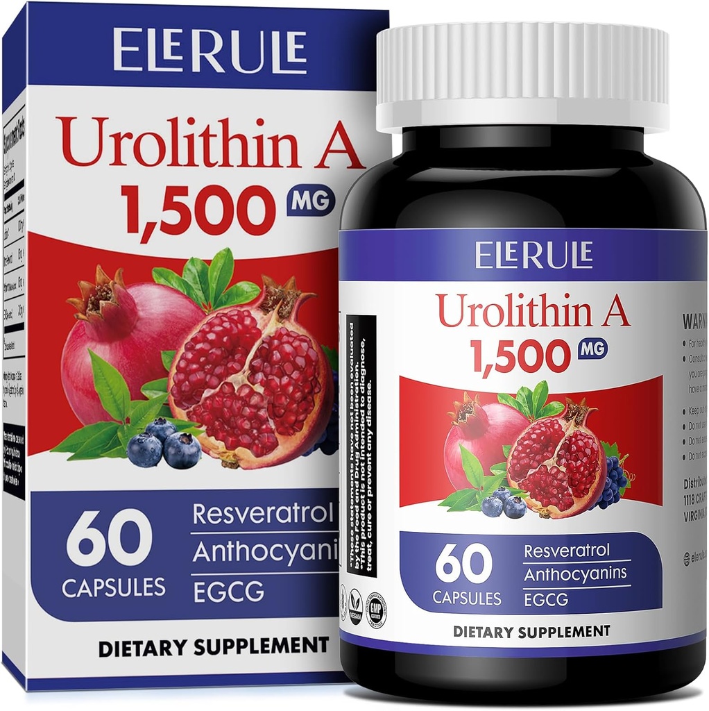 Urolithin A Supplement 1000 mg Plus Trans-Resveratrol, Anthocyanins, Green Tea,促进健康老龄化,支持手机和男女能源,60 Capsules-38