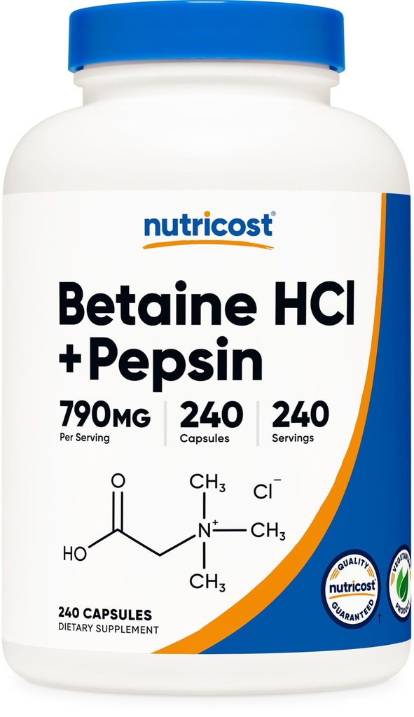营养成本 Betaine HCl + Pepsin 790mg, 240 capsules - 蔬菜和 GMO 免费