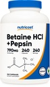 营养成本 Betaine HCl + Pepsin 790mg, 240 capsules - 蔬菜和 GMO 免费