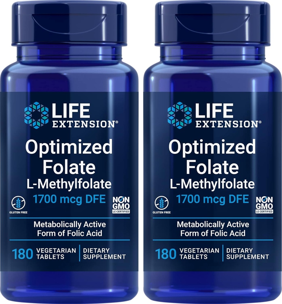 生命延长优化 Folate(L-Methylfolate) 1700 mcg DFE,180 Veg 板块(包2)