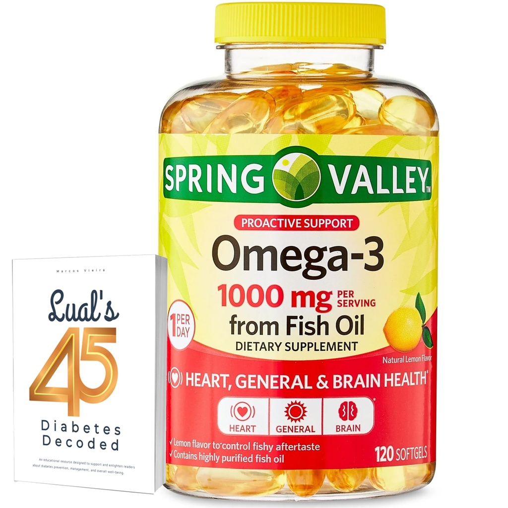 Omega-3 来自鱼油心一般和脑健康饮食补充剂软胶,1000毫克,120个与Luall的45个糖尿病解码的Bundle伯爵