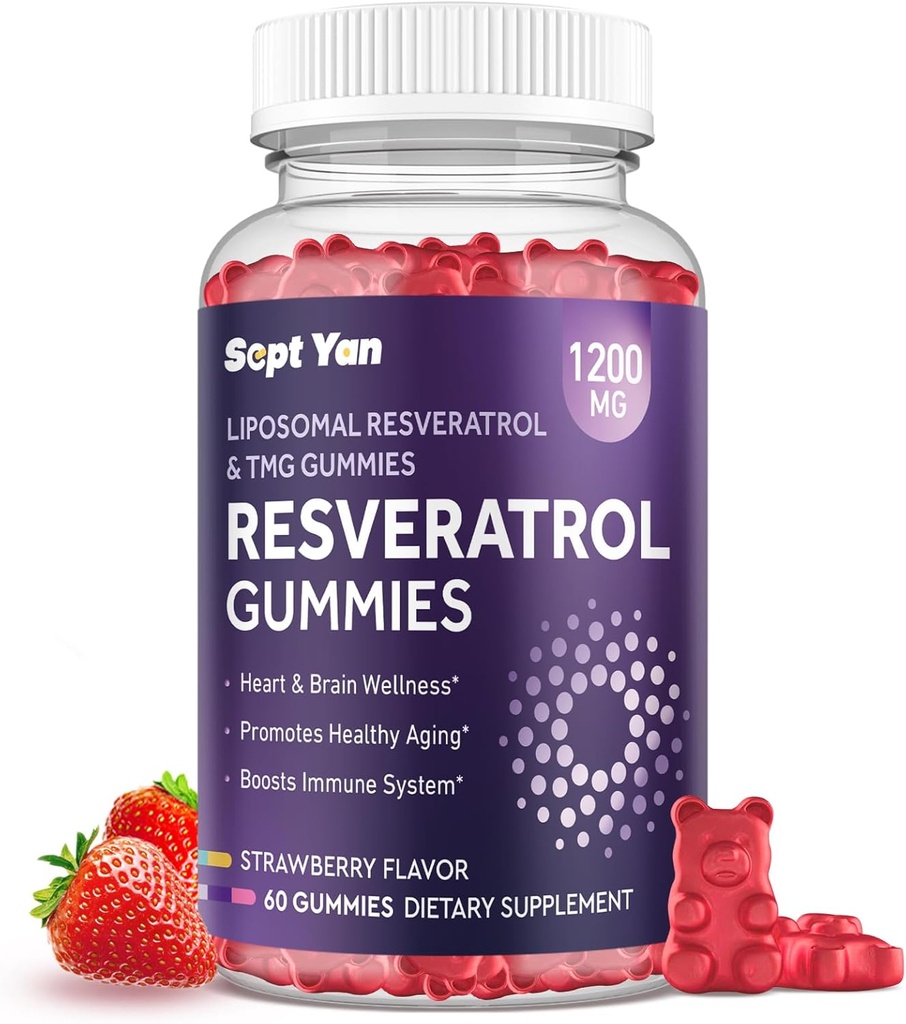 Liposomal NAD Resveratrol 补充Gummys 1200mg 配有NAD+, Quercetin, TMG, Pterostilbene, 红酒提取, 抗氧化剂, 健康老化, 细胞修复, 能量, 脑功能 - 60 Gummys