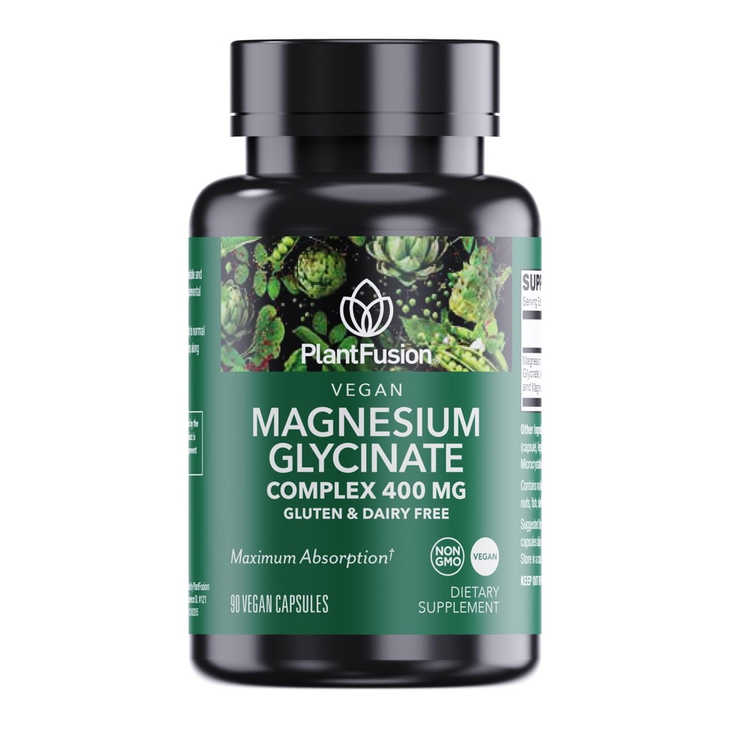 植物融合 Vegan Magnesium Glycinate Complex 400 mg - 高吸收和生物利用率 - Chelate - 支持肌肉放松、睡眠、心律健康、压力缓解和能源生产 - 非转基因生物