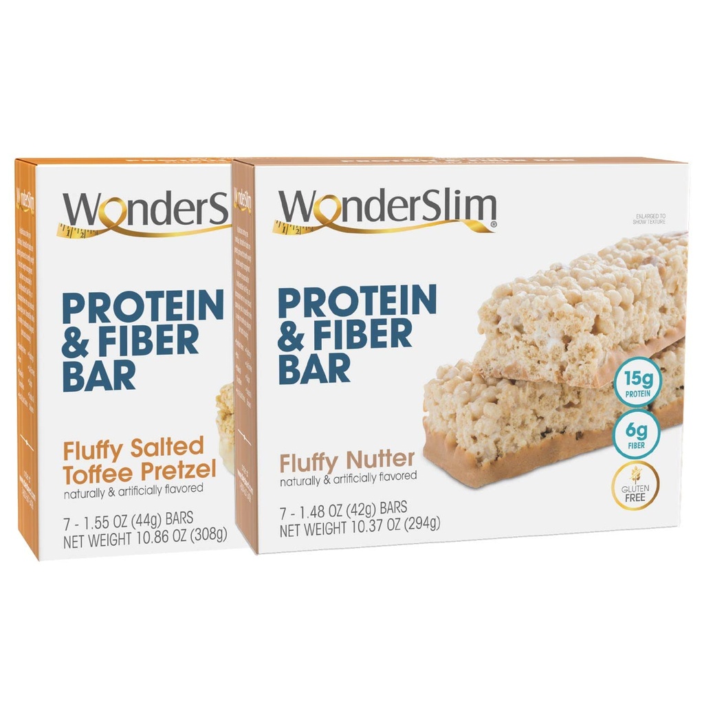 WonderSlim蛋白和纤维棒包,绒毛盐味Toffee Pretzel & Fluffy Nutter