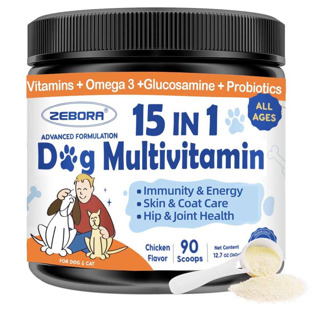 ZEBORA 多维他命粉 用Glucosamine, 狗维生素和辅料 免疫支持, 皮肤和煤炭 补充 Omega 3 过敏性缓解, 消化和古特健康 的 抗生素