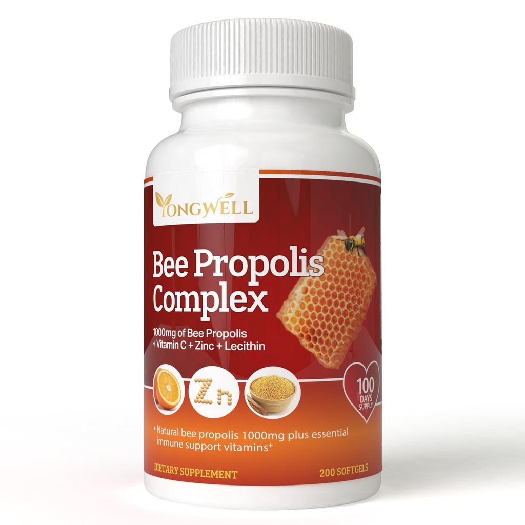 含有维生素C,锌和莱西辛的超级蜜蜂Propolis Complex(200卡普勒斯)