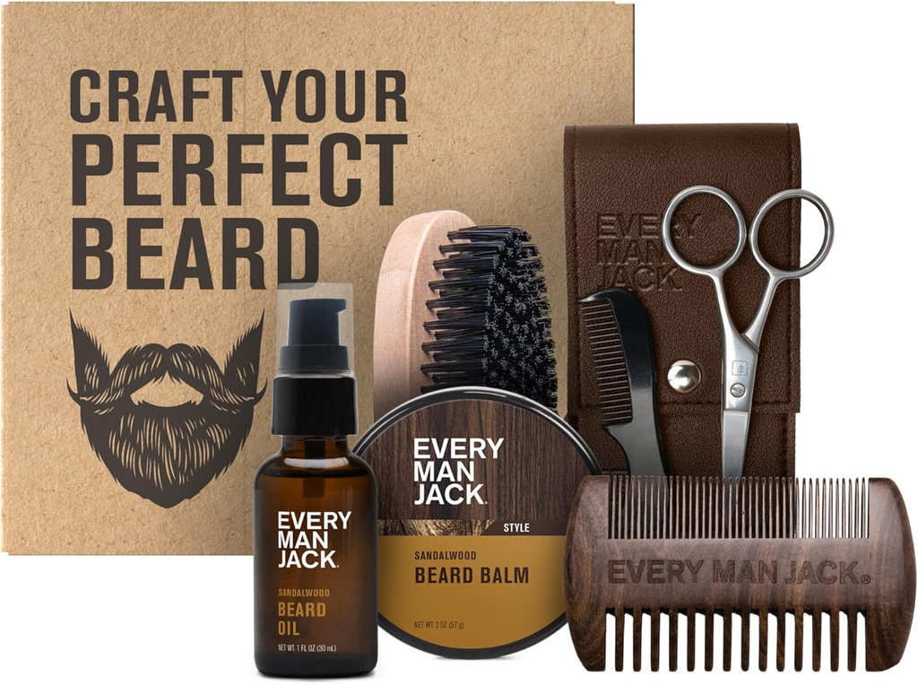每个男人杰克·比尔德·格鲁明(Jack Beard Grooming Kit for Men) - 包括桑达尔伍德·比尔德·比尔姆(Sandalwood Beard Oil & Beard Balm),比尔德·布鲁斯(Bard Brush),伍德·双面结扎(Wooden),三闪明剪刀(Trimming Scissors)和胡子结扎(Mustache Comb).