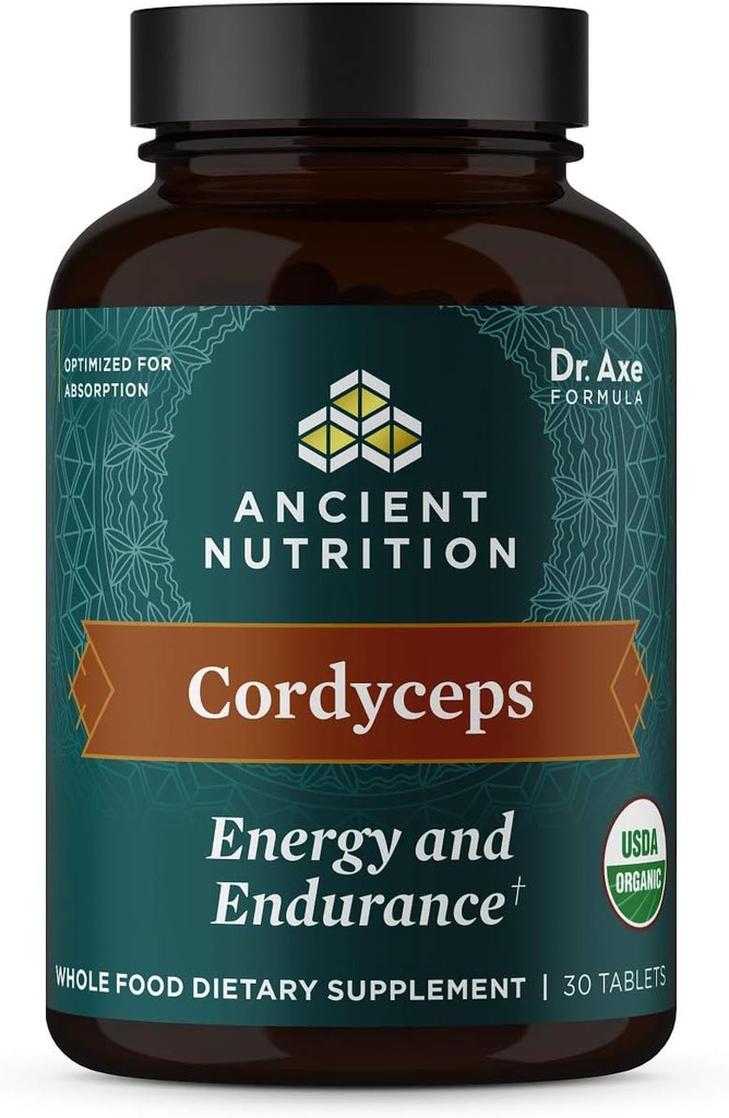 古营养有机体 Cordyceps 片,用 Ashwagandha 制作,支持能量和耐力, Gluten Free, Vegan, Paleo 和 Keto Friendly, 30 Counter