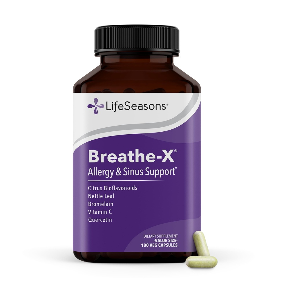 Breathe-X - 过敏和辛纳斯救济补编 - 支持辛努斯和鼻部不适 - 非昏睡和快速行动 - Quercetin, Bromelain, Citrus Bioflavoids, Nettle Leaf & Vitamin C - 180 Capsules