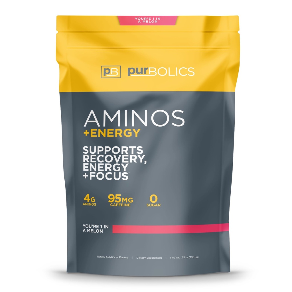 Purbolics Aminos + Energy + + 支持恢复,能量和焦点 → 95mg of Cafeine, 0 糖和 60 services(你1 in A Melon)