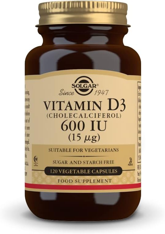 Solgar维生素D3(Cholecalciferol) 15 mcg(600 IU),120 蔬菜罐头-帮助保持健康骨骼和牙齿-免疫支持-非GMO,Gluten Free,乳品自由,Kosher,Halal - 120 服务