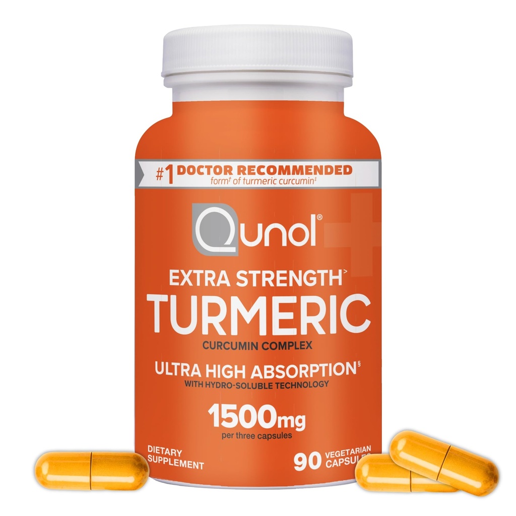 Turmeric Curcumin Capsules, 具有超高吸收力的Quunol 1500mg, 联合支持, 饮食补充, 额外力量, 90 蔬菜 Capsules