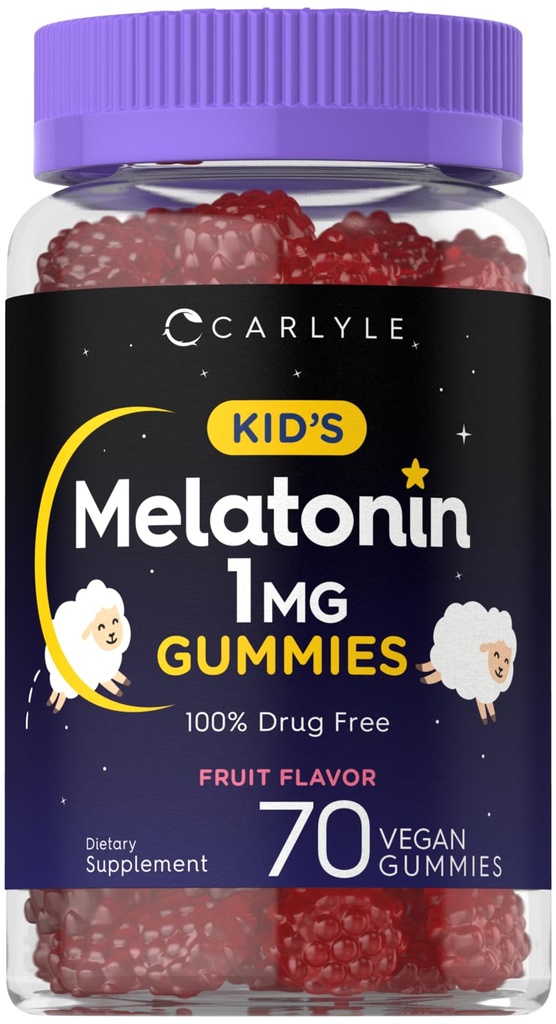 卡莱尔儿童 Melatonin Gummys 1 mg 70 Count QQ 水果 Flavor Gummy QQ Vegan, Non-GMO, Gluten Free
